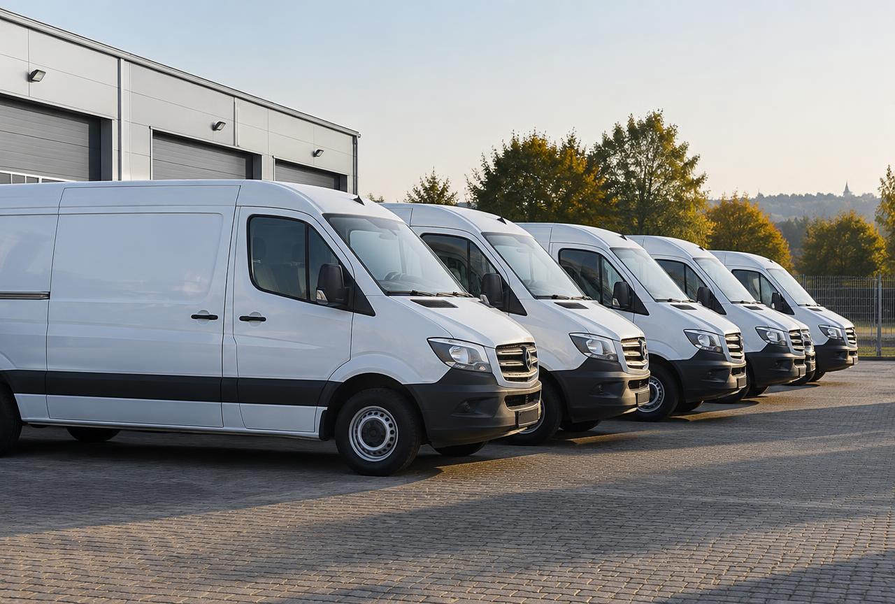 Transporter und PKW der H+P Autovermietung nebeneinander